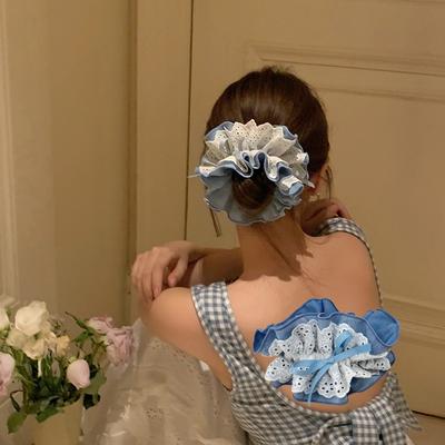 Large Denim Double Layered Hair Scrunchies With Lace for Girls and Women Elastic  Hair Bands Nordic Style Hair Accessories