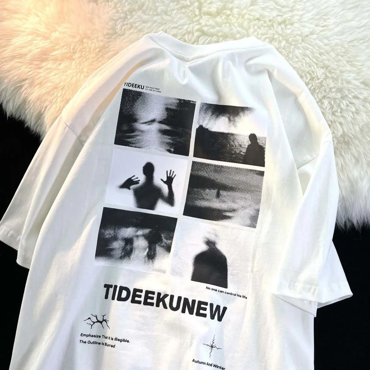 

Trendy retro printed graphic T-shirt summer men and women street personality loose couple casual hip-hop short sleeves harajuku S