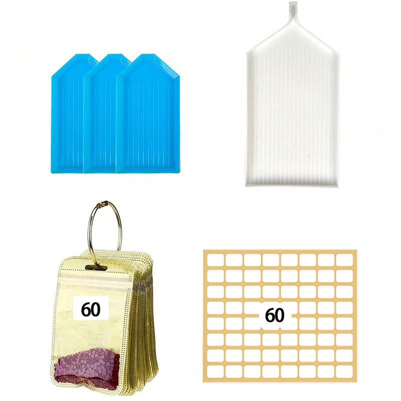 60-piece DIY Diamond Painting Tool Self-adhesive Storage Bag with 4 Trays for Diamond Embroidery Accessories