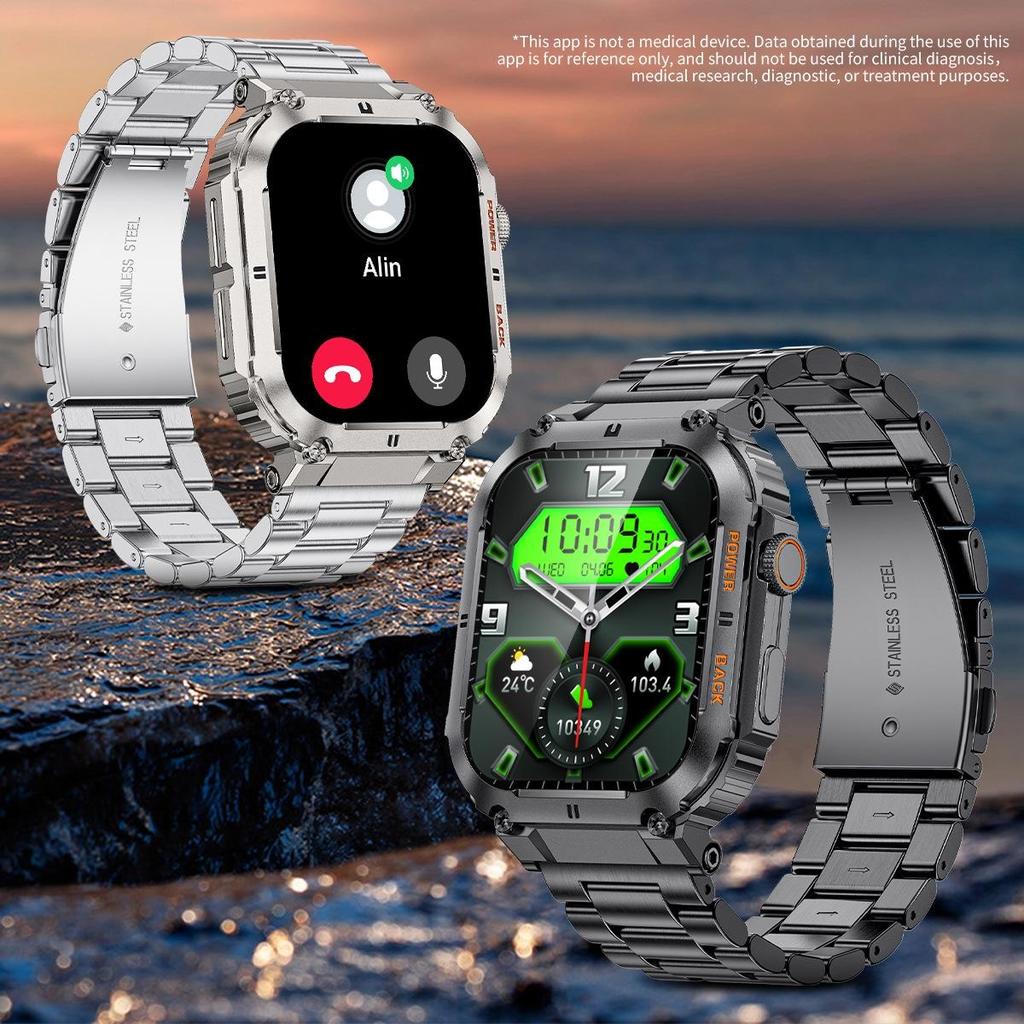 New Rugged Military Smart Watch Outdoor Sport Bracelet 1.96'' HD Display Sports Fitness AI Voice Smartwatch