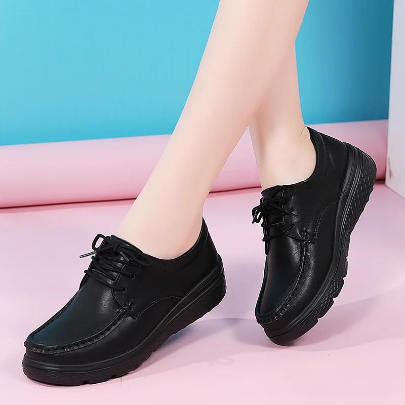 Fashion Women Walking Shoes Loafers Wedge Heels Slip Ons Thick Soles Versatile and Comfortable Nurse Work Shoes White