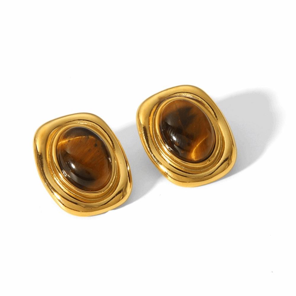 

Stainless Steel Tiger-eye Earrings Waterproof Pearl Earrings Stud Earrings Gemstone Jewelry TG-G