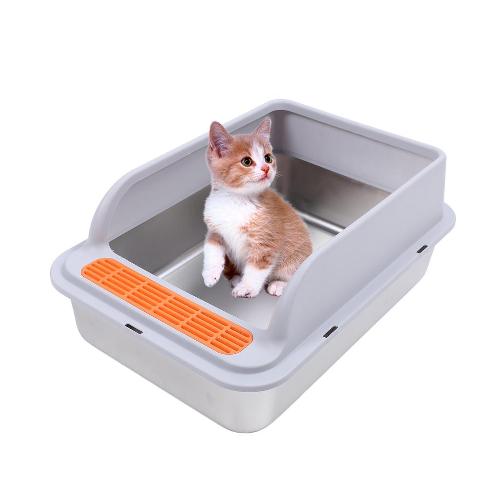 Extra Large Cat Litter Box Large Capacity Stainless Steel Splash Proof Open Top Easy To Clean for Multiple Cats Light