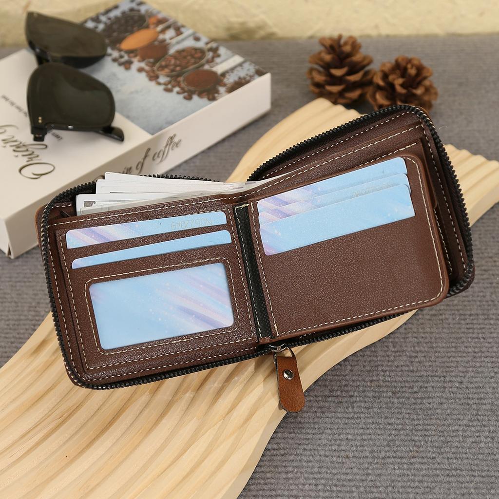 New Men's Business Wallet Classic Spliced Zipper Multi Card Short Wallet Large Capacity Card Bag Zero Wallet