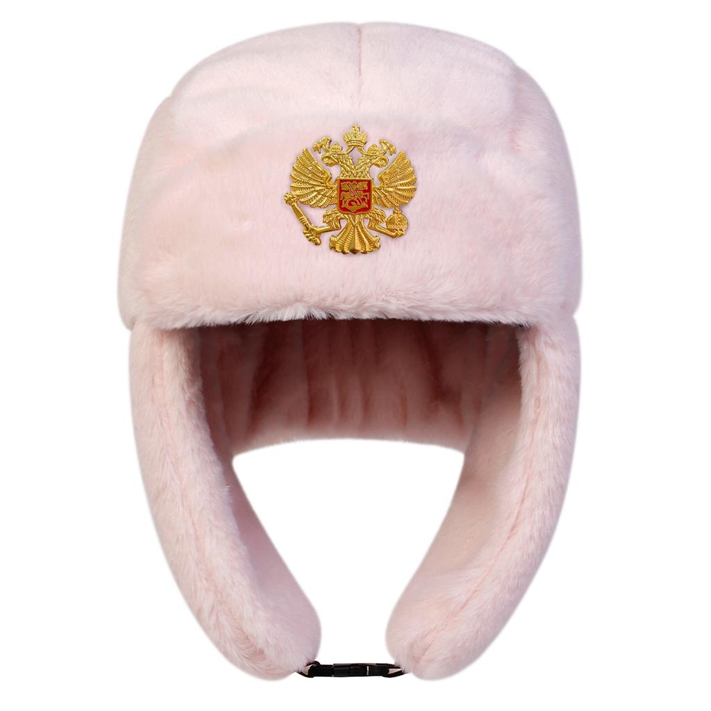 Plush Lei Feng Hat Double Headed Eagle Emblem Decoration Bomber Hats Outdoor Warm Pilot Cap Winter Caps
