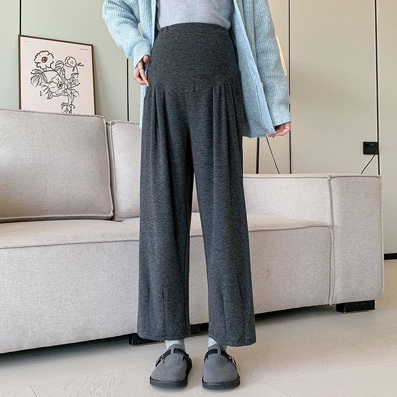 

Velvet-Enhanced Wide-Leg Maternity Pants - Autumn/Winter Loose Fit Cropped Trousers L