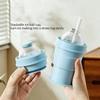 2 In 1 Foldable Silicone Ice Ball Maker Drinking Cup Build-in Straw Ice Ball Mold Travel Mug Portable for Juice &Cocktails Summer Kitchen Tools