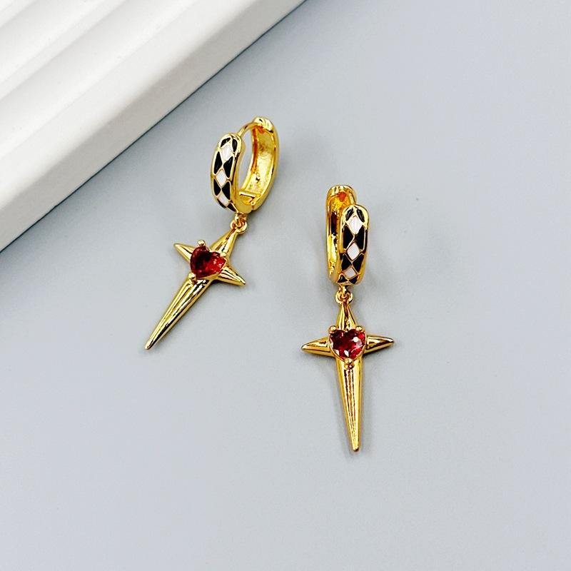 Manufacturer S Supply Simple Personalized Earrings Chessboard Star Zircon Fashion Earrings Earrings Spot золотой