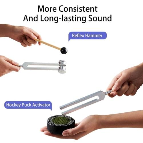 Doueh Healing Set Tuning Forks, 128Hz, 136.1Hz, 256Hz, 384Hz, with Hockey Puck Activator, for Chakra and Sound Therapy