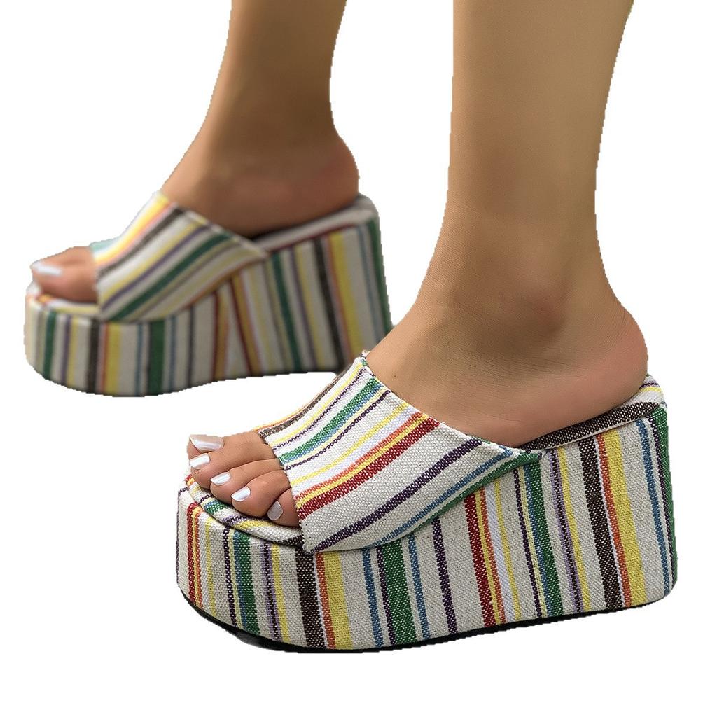 2025 New Leopard Print Thick-soled Flip-flops Fashionable Flat-bottomed Toe Holiday Wind Beach Cool Slippers Women