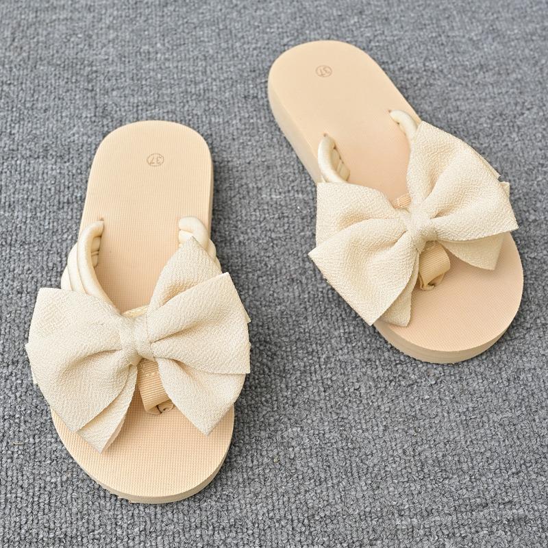 Decoration Casual Flat Slippers Shoes for Women Slides New Summer Slippers Outdoor Beach Flip-flops Cute Flower Bow
