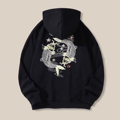  Φθινόπωρο Χειμώνας Φούτερ με Εκτύπωση Koi Ανδρική Μόδα Φούτερ με Κουκούλα Ανδρικό Πουλόβερ Καθημερινό Φούτερ Ζευγαριού