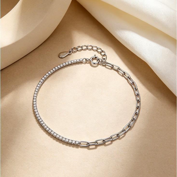 European Minimalist S925 Silver Cubic Zirconia Bracelet - Unisex, Stackable, High-End Jewelry