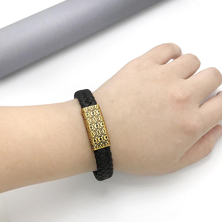 Vietnam Sandgold Persönlichkeit Ruyi Abakus Lederarmband für Männer - Dominanter Ethnischer Stil, Vergoldet.
