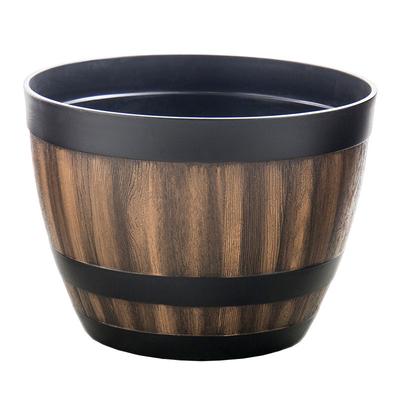 Pot de Fleurs Rond Élégant et Durable en Plastique Inspiré des Barils de Whisky - Pot de Fleurs Intérieur et Extérieur pour Jardins et Balcons