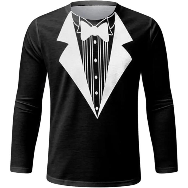 Round Neck Funny Suit Pattern 3D Printed Casual Short Sleeved Men's T-shirts - Soft Medium Stretch Fabric Spring and Autumn Relaxed Fit Clothing