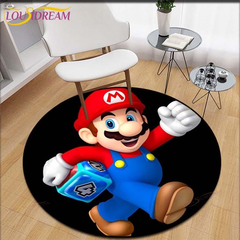 Cartoon Mario Bros Round Children Carpet Anime Pattern Children Flannel Carpet Baby Hand Print Carpet  Anime Rug