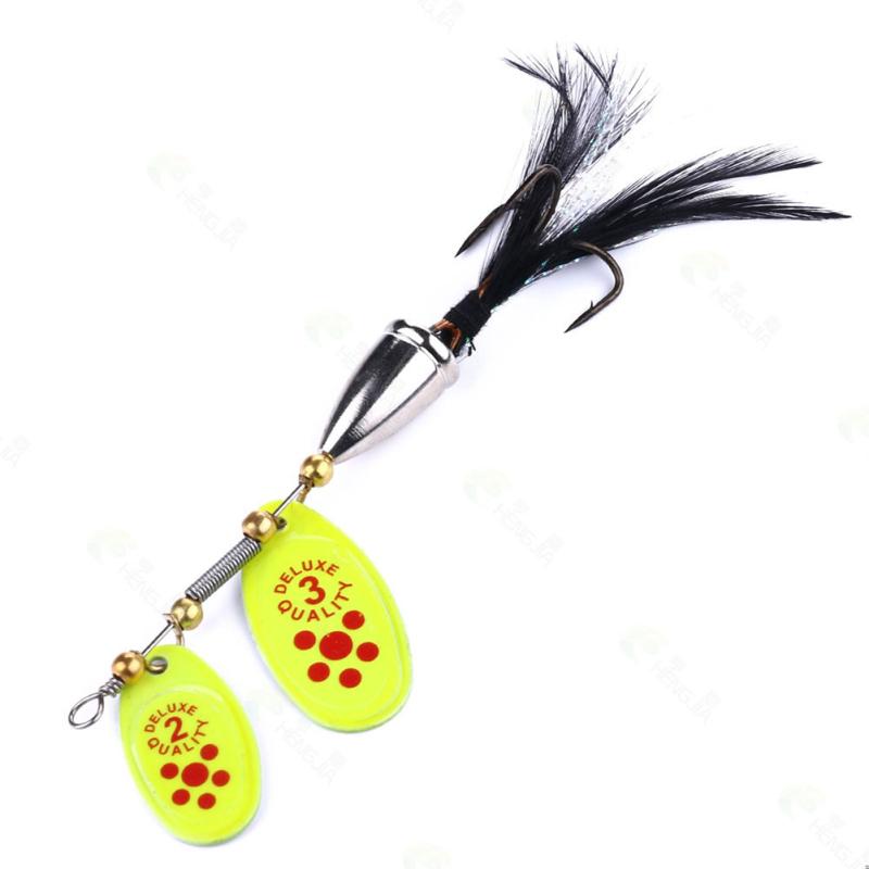 6.5cm-13g-4#hook Spinner Bait Double Rotating Sequin Metal Fishing Lure With Feather Treble Hooks