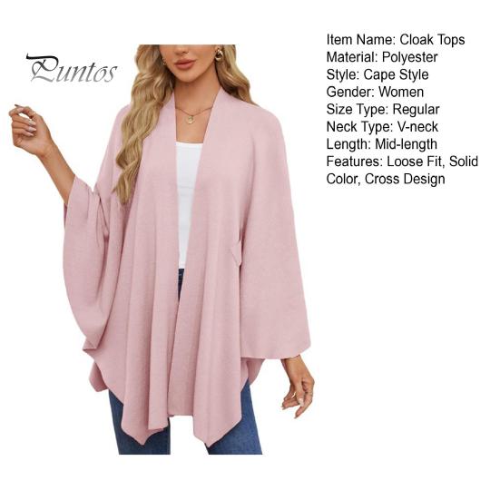 Bluzka z peleryną w jednolitym kolorze, rękawy typu nietoperz, płaszcz szalowy, średniej długości, krzyżowy wzór, bluzka w stylu peleryny