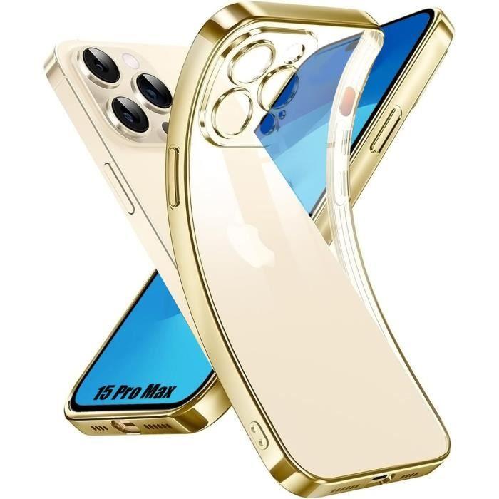 Case for iPhone 15 Pro Max, Transparent Silicone with Gold Edge Shockproof