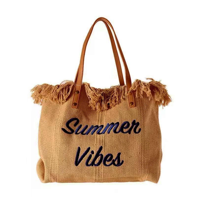 Frauen Buchstaben Stickerei Leinwand Tasche Eine Schulter Unterarm Umhängetasche Große Tote Strand Tasche Einkaufstasche Frauen Leinwand Handtasche