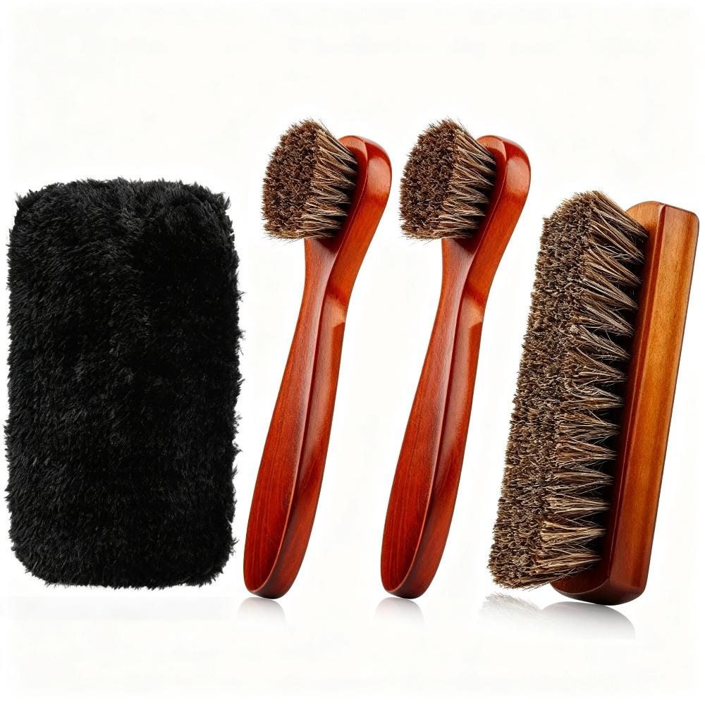 4pcs Horsehair Shoe Polish Brushes Applicator for Cleaning Leather Shoes Boot Care Brush Suede Brush Microfiber Shoes Gloves