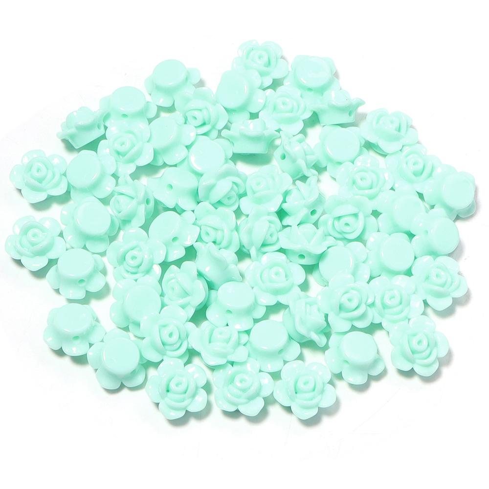 100pcs/lot Colorful Rose Flower Acrylic Beads Flat Back Loose Spacer Beads For Jewelry Making DIY Handmade Bracelet Accessories
