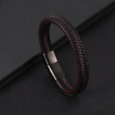 Anti-static Wristband - Men's Stainless Steel Leather Retro Style Magnetic Woven Anti-static Wristband