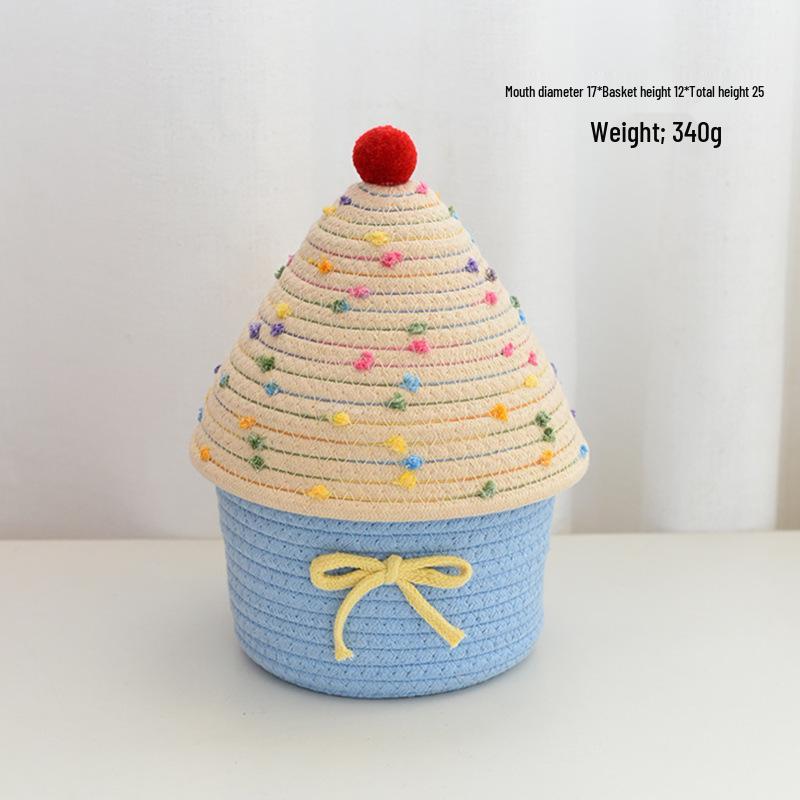 

Cartoon Desktop Storage Organizer with Lid: Cotton Thread Woven Basket for Snacks, Sundries, and Toys Diameter 17cm * Total Height 25cm, Weight 340g