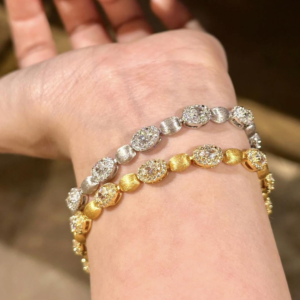 Handmade Brushed Egg Surface Full Diamond Bracelet Women'S Design Sense Light Luxury Red Corundum Oval Bracelet Bracelet Jewelry