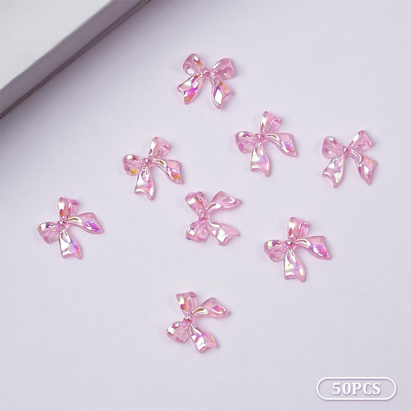 50 Stück Auroras Schleife 3D Nail Art Dekoration Harz Nagelanhänger Jelly Farbe Glitzer Nagelband Schleifen Schmetterling DIY Maniküre Salon