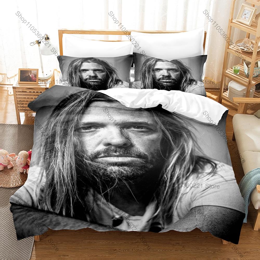 T-Taylor Hawkins Memorial Bedding Set 3Pcs Music Star Pattern Comfortable Bed Linen for Rock Music Fans All Season