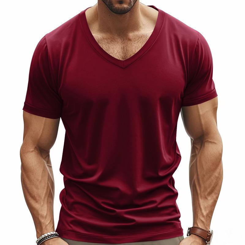 T-shirt Homme Style Américain Col en V Séchage Rapide Respirant Décontracté Sport Manches Courtes Homme