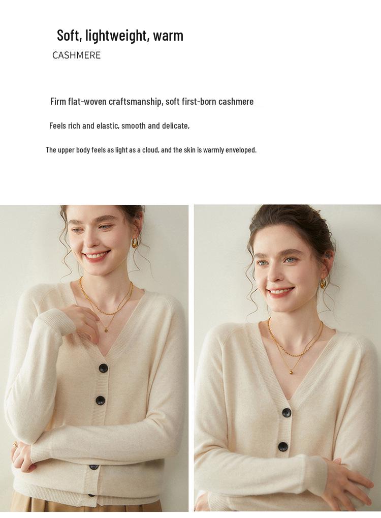 Women's Autumn/Winter Twelve-Needle V-Neck Cashmere Cardigan - Skin-Friendly, Slimming Knit Outerwear Sweater