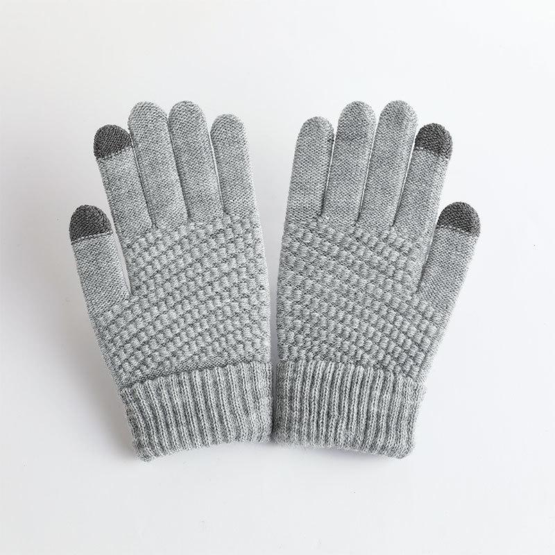 Autumn and Winter Gloves Velvet Men's and Women's Fashion Touch Screen Jacquard Reverse Needle Winter Warm Gloves Can Touch The Screen