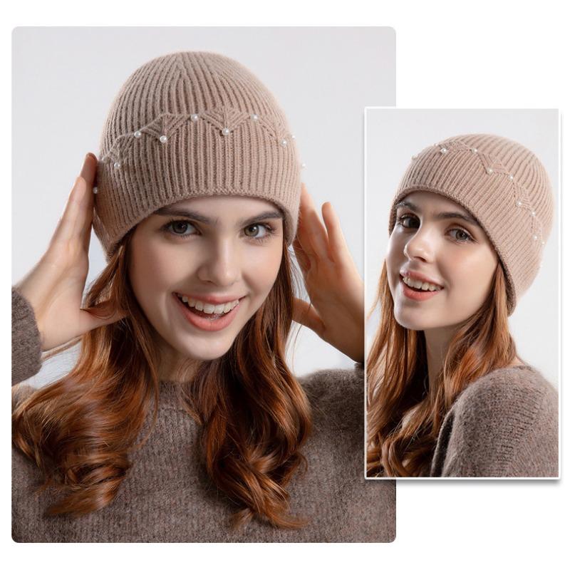 Women S Fashion Pearl Knit Hat Winter Warm Ear Protection Cap