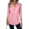 Women's Fashion Casual Lapel Short 3/4 Sleeve Solid Color Shirt Women's V-Neck Button Tops