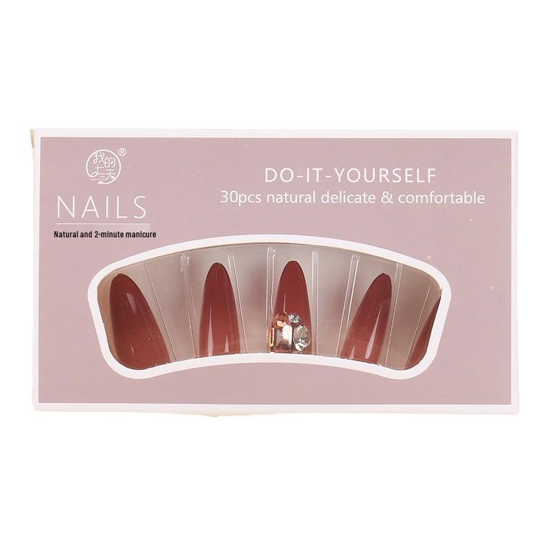Luxury Dark Red Cat Eye Glitter Wearable Nails - Removable High-End Nail Art
