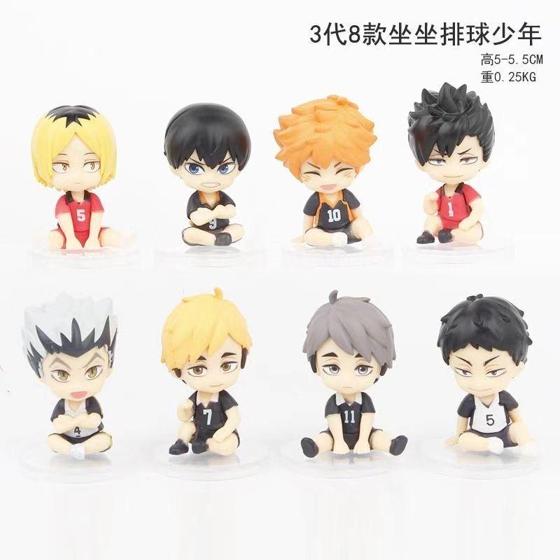 8pcs Haikyuu Anime Figures Desktop Car Ornaments Hinata Shoyo Kanbara Takashi Shoyo Hinata Cute Cartoon Doll Collectible Gift