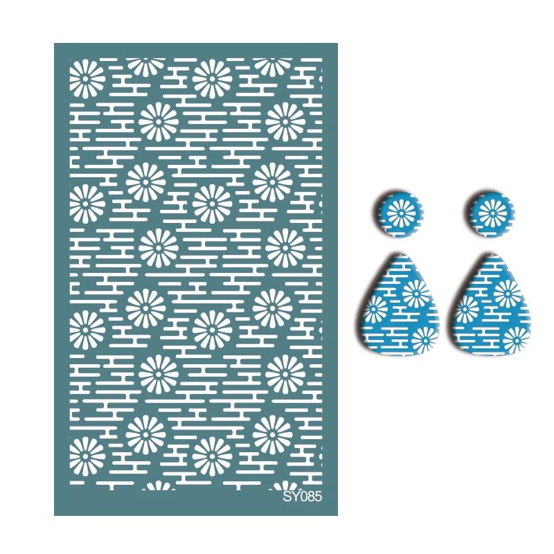 Polymer Clay Coloring Silk Screen Stencil Reusable Line Pattern Printing Clay Stamps DIY Earrings Jewelry Making Pottery Tools