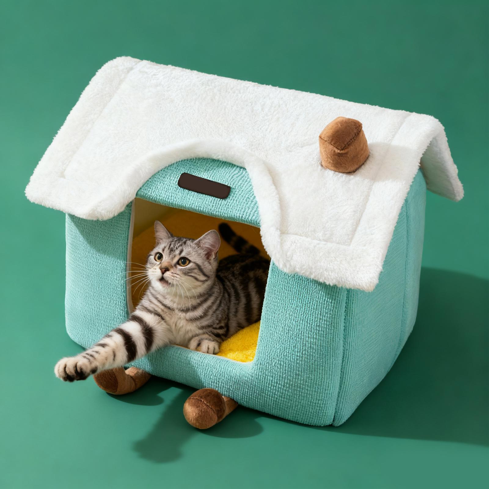 

Winter Enclosed Cat House with Removable Pad Foldable Pet Bedding Cave for Kitten Puppy Pet Bedroom Living Room 40x32x32cm