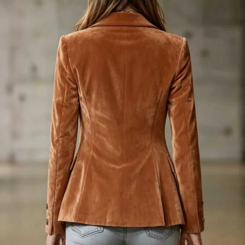 Women S Dark Brown Lapel Long Sleeve Two Button Pocket Flap Blazer