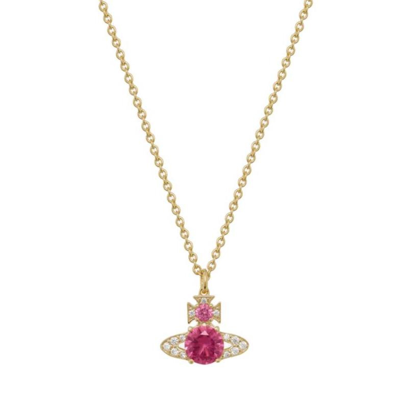 

Vivienne Westwood Engraved Oval Tag Necklace Unisex necklace Gold Pink White 630203D7-02R989 Basic Packaging-Dust Bag+Box