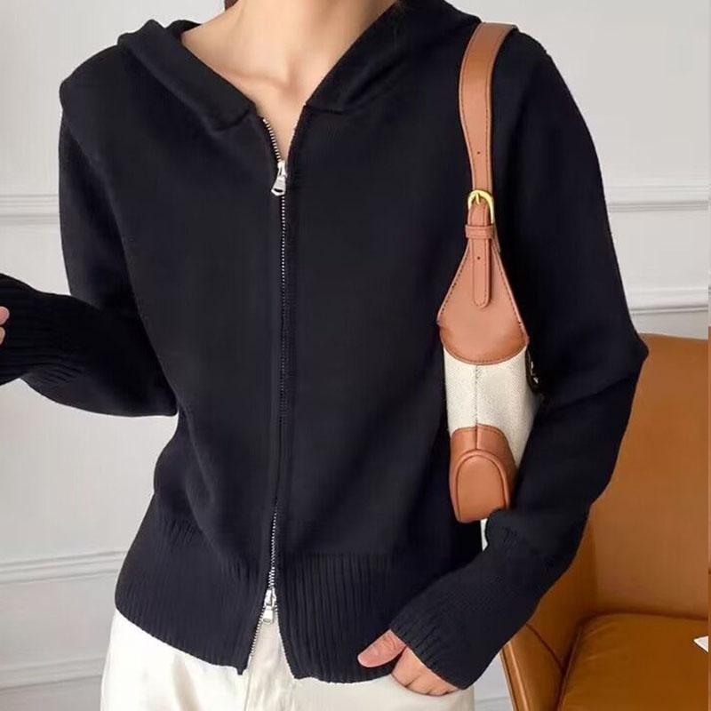 Jarní svetr svetr Dámské Design Sense 2023 Dlouhý rukáv S kapucí Pevný Dvojitý zip Pletený svetr Cardigan Dámský Top