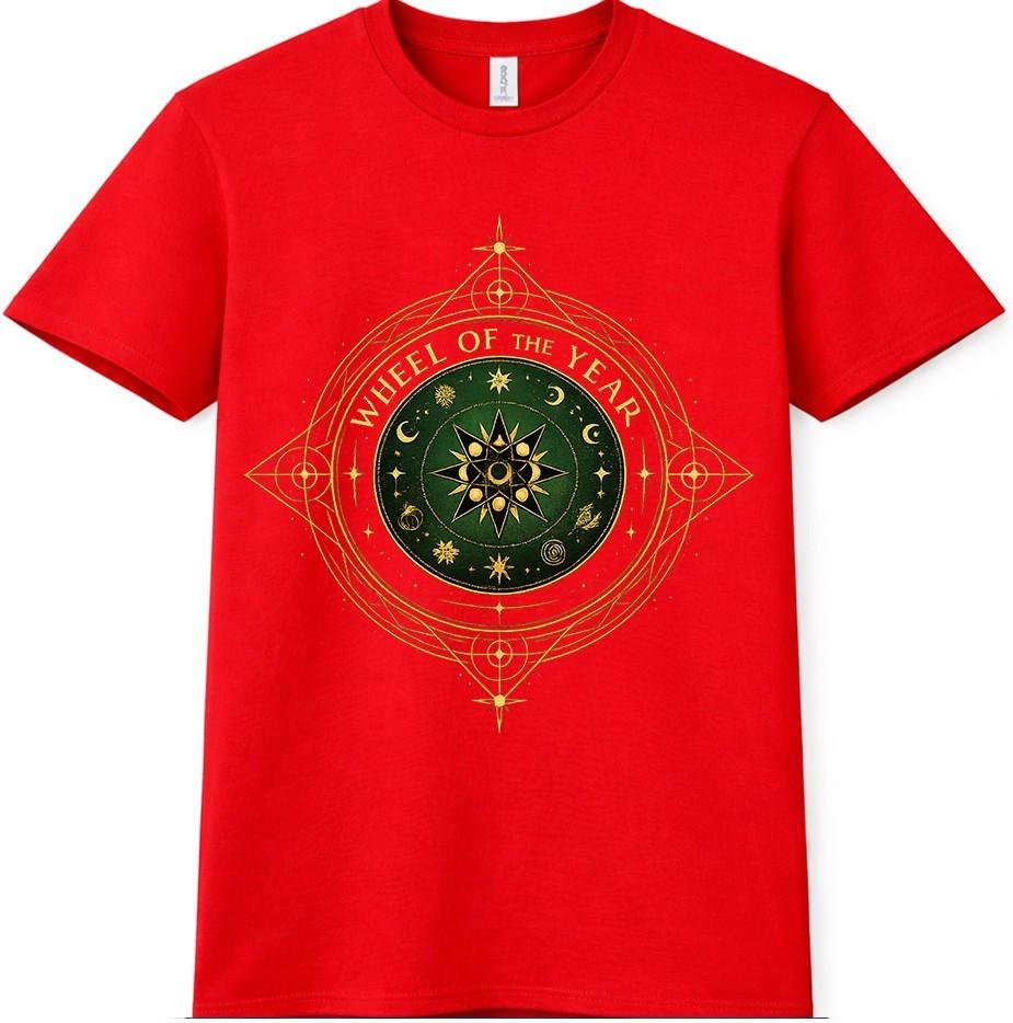 Wheel of the Year T Shirt Pagan Wicca Witch Gift Solstice Moon Graphic Tee S