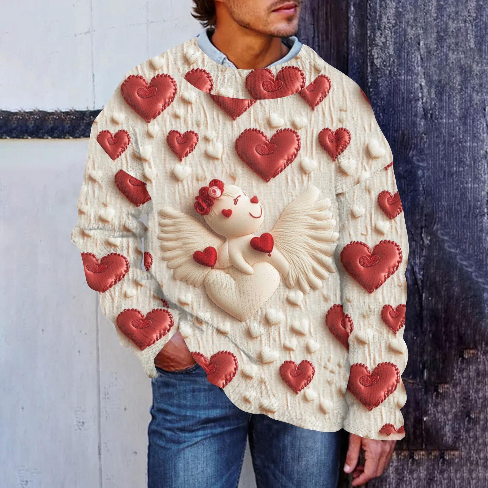 

Мужская мода Повседневная кофта с длинными рукавами на День святого Валентина Нежный принтованный свитер с круглым вырезом из шерсти и имитацией цветка Толстовка с капюшоном с круглым вырезом Свободные длинные рукава XL арбуз красный