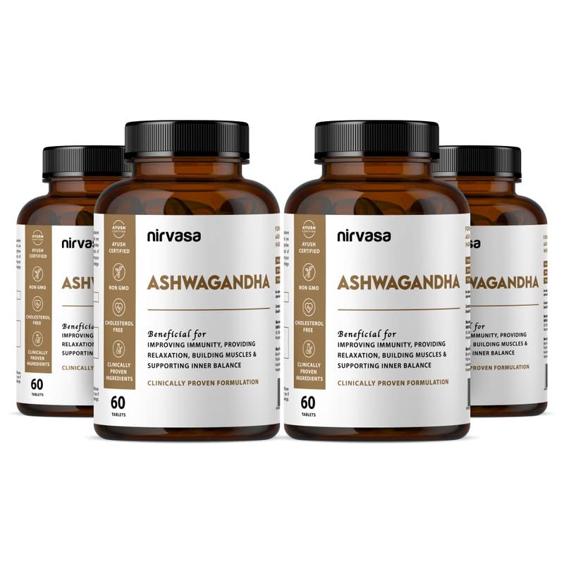 

Nirvasa Ashwagandha Tablets For Men & Women 500mg | 60 Tablets 100gm 0.2lbs Each Pack Of 4
