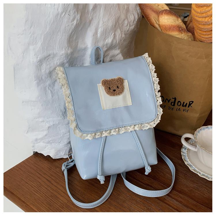 Schoolbag Wholesale Female Sweet College Style Cute Cartoon Bear Mini Backpack Ballet Style Lace Daily Backpack