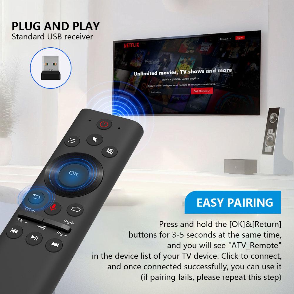 2.4G Bluetooth 5.0 Wireless Voice Remote Control Air Mouse  6 Axis Gyroscope Controller with USB Receiver for Computer TV Android Box
