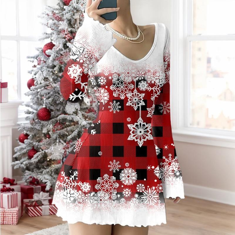 JPNTKY Moda Autunno Inverno Manica Lunga Scollo a U Abiti Casual